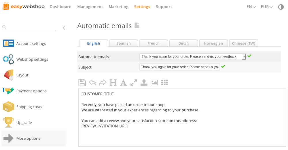 Automatische E-Mails Screenshot